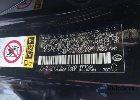 2013 Lexus Es 350 из США, поврежденный, VIN JTHBK1GG4D2056107